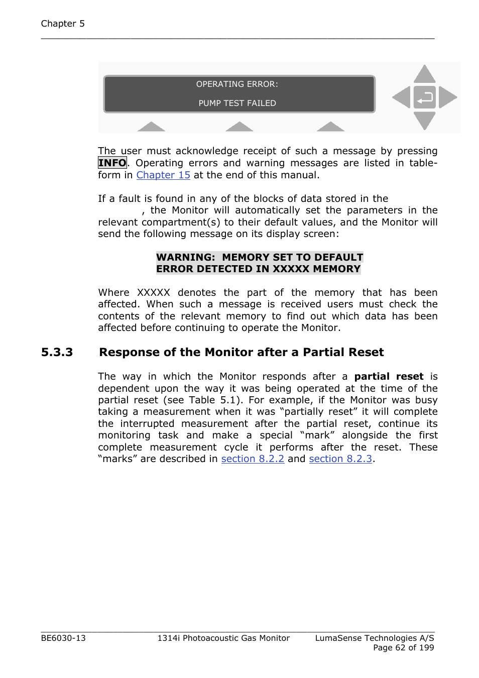 3 response of the monitor after a partial reset | LumaSense Technologies INNOVA 1314i User Manual | Page 62 / 199