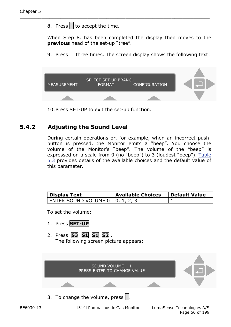 2 adjusting the sound level | LumaSense Technologies INNOVA 1314i User Manual | Page 66 / 199