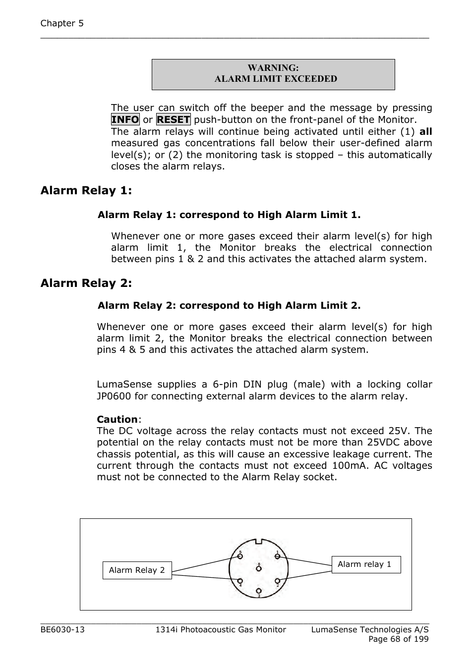 Alarm relay 1, Alarm relay 2 | LumaSense Technologies INNOVA 1314i User Manual | Page 68 / 199