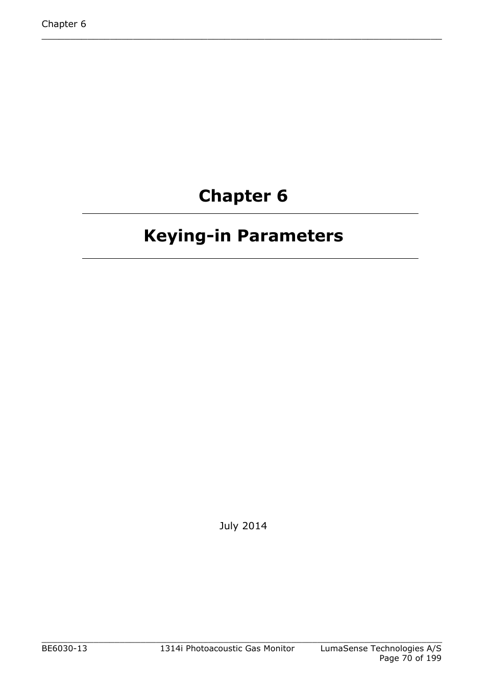 Chapter 6 keying-in parameters | LumaSense Technologies INNOVA 1314i User Manual | Page 70 / 199