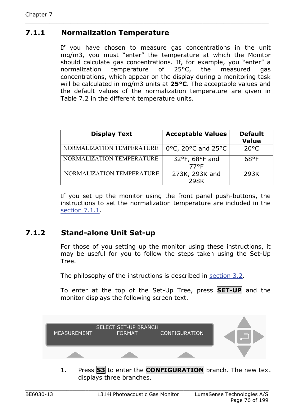 1 normalization temperature, 2 stand-alone unit set-up | LumaSense Technologies INNOVA 1314i User Manual | Page 76 / 199