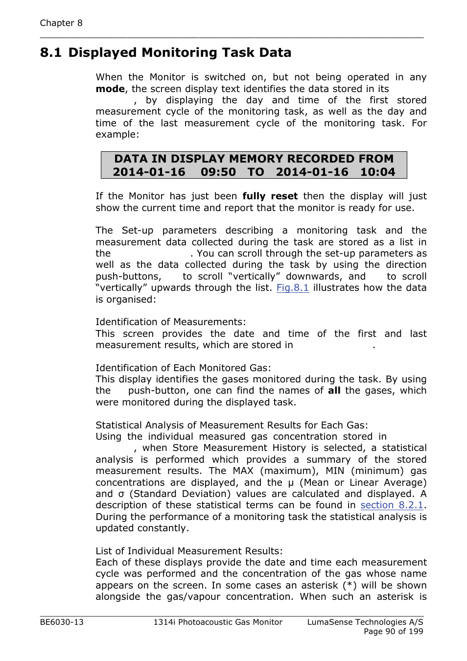 1 displayed monitoring task data, Section 8.1 | LumaSense Technologies INNOVA 1314i User Manual | Page 90 / 199