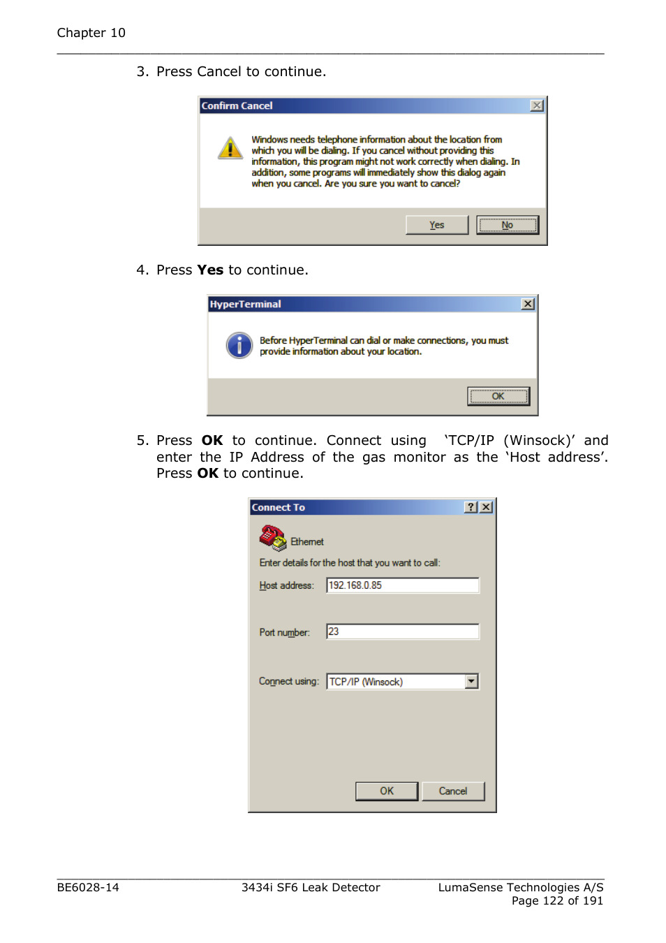 LumaSense Technologies 3434i SF6 Leak Detector User Manual | Page 122 / 191