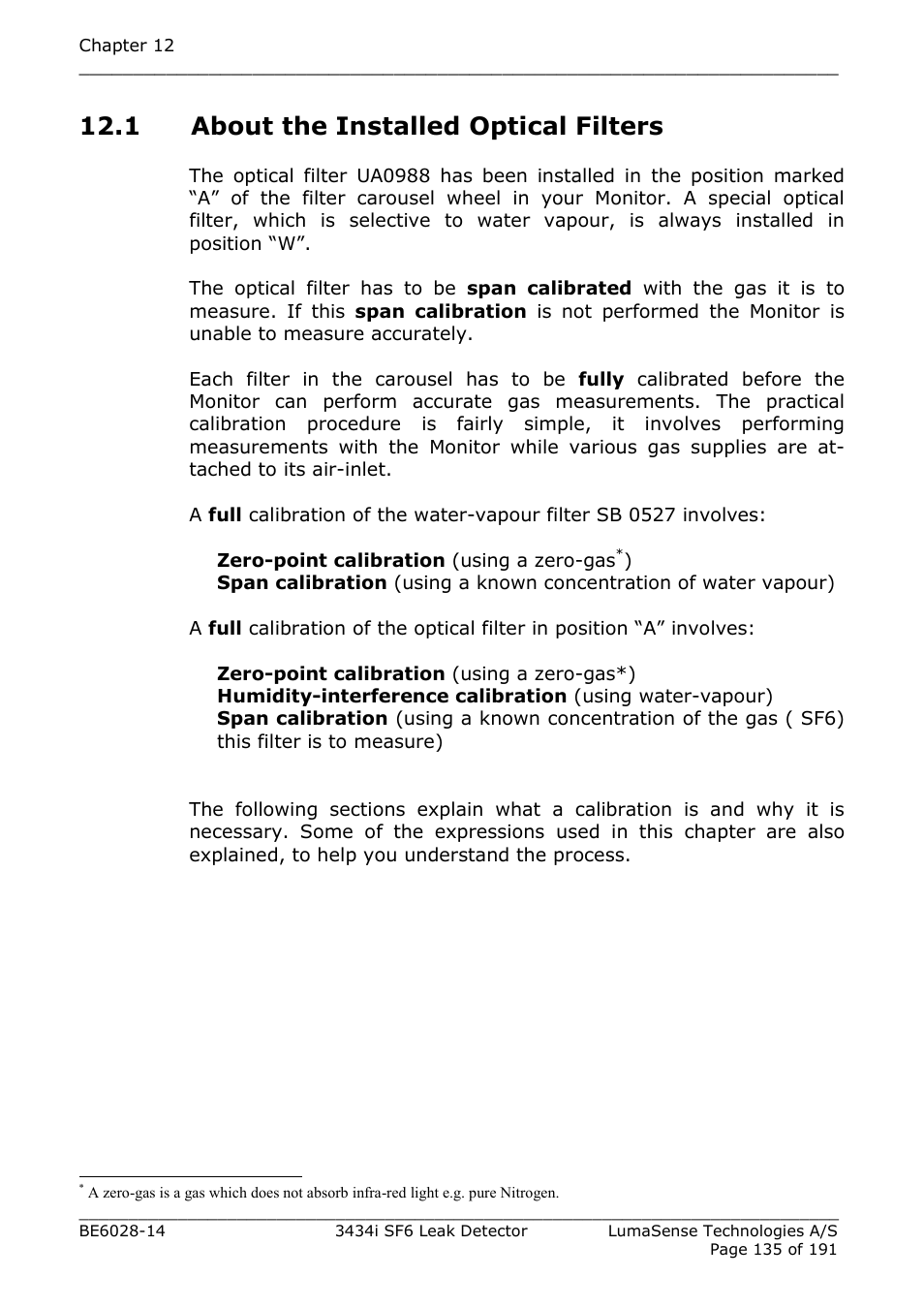 1 about the installed optical filters | LumaSense Technologies 3434i SF6 Leak Detector User Manual | Page 135 / 191