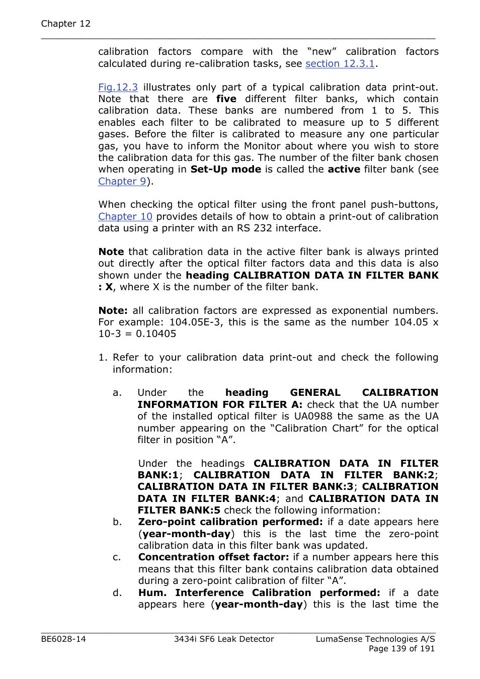 LumaSense Technologies 3434i SF6 Leak Detector User Manual | Page 139 / 191