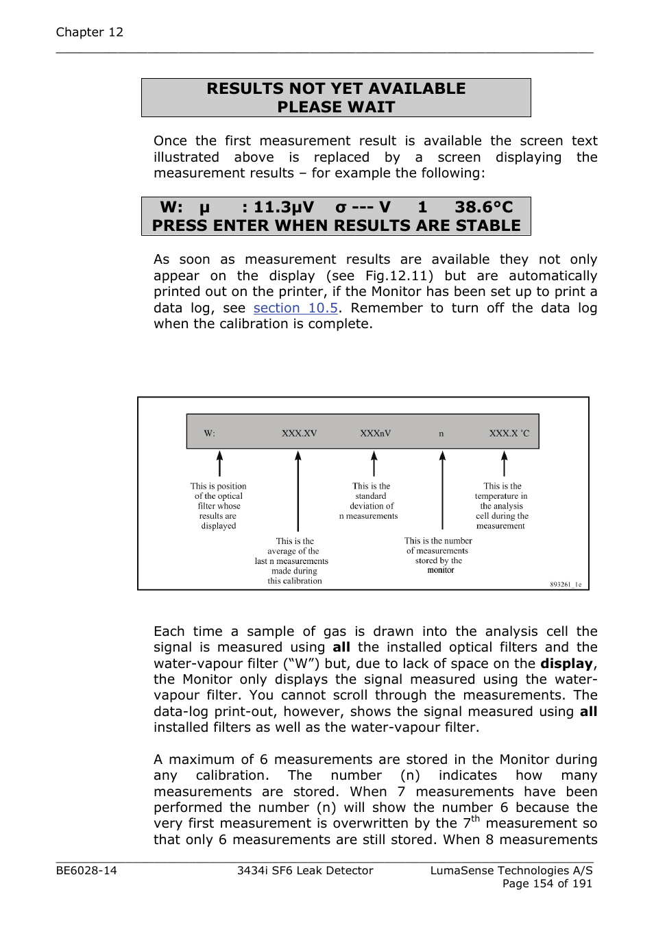 Results not yet available please wait | LumaSense Technologies 3434i SF6 Leak Detector User Manual | Page 154 / 191