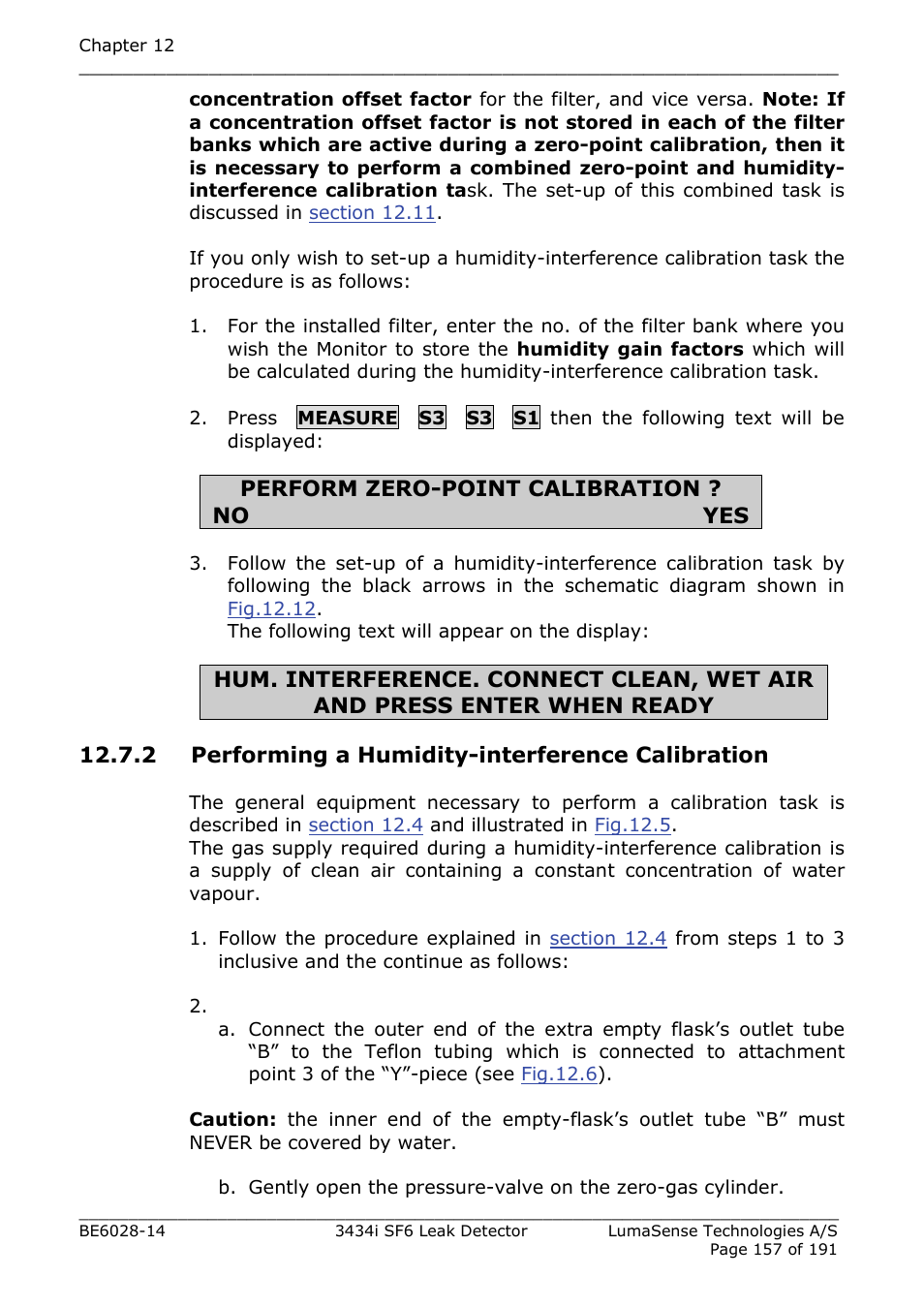 2 performing a humidity-interference calibration | LumaSense Technologies 3434i SF6 Leak Detector User Manual | Page 157 / 191