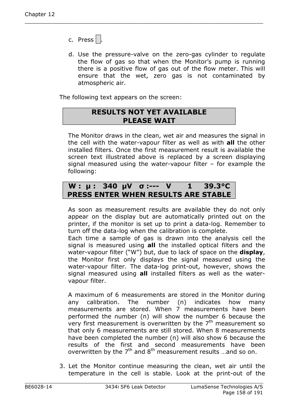Results not yet available please wait | LumaSense Technologies 3434i SF6 Leak Detector User Manual | Page 158 / 191