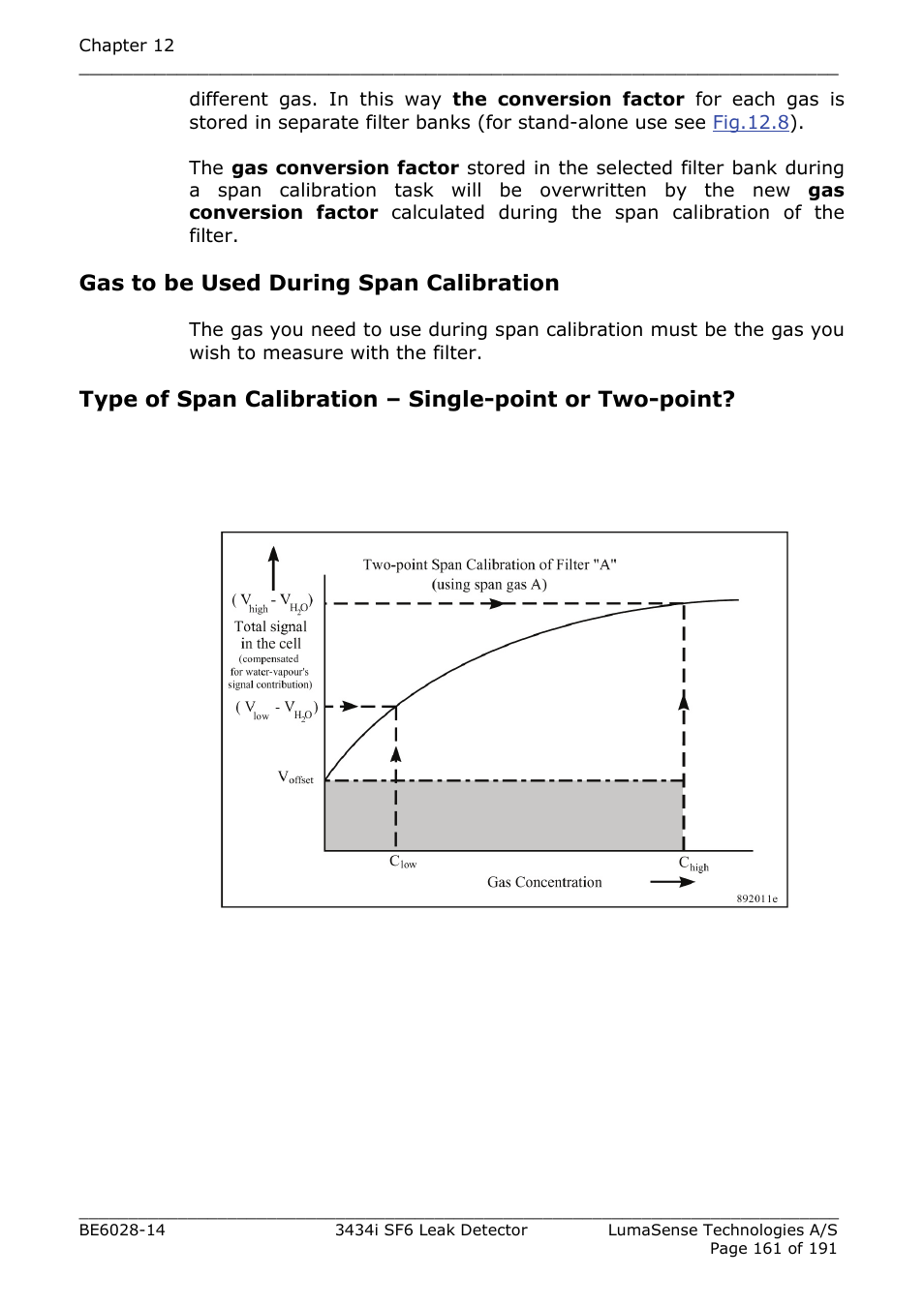 Gas to be used during span calibration | LumaSense Technologies 3434i SF6 Leak Detector User Manual | Page 161 / 191