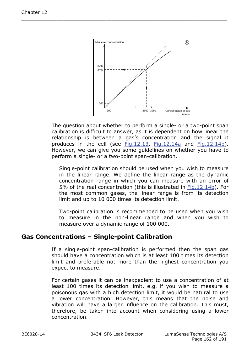 Gas concentrations – single-point calibration | LumaSense Technologies 3434i SF6 Leak Detector User Manual | Page 162 / 191