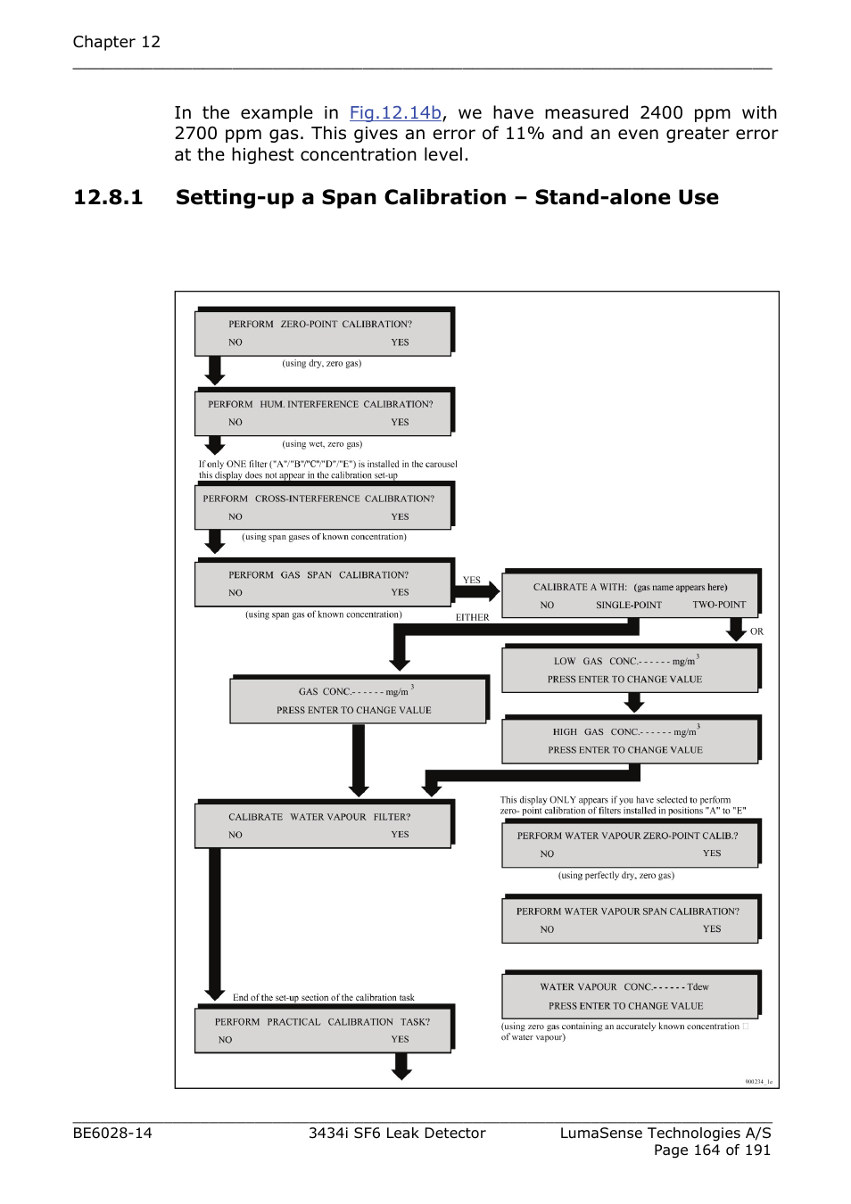 1 setting-up a span calibration – stand-alone use | LumaSense Technologies 3434i SF6 Leak Detector User Manual | Page 164 / 191