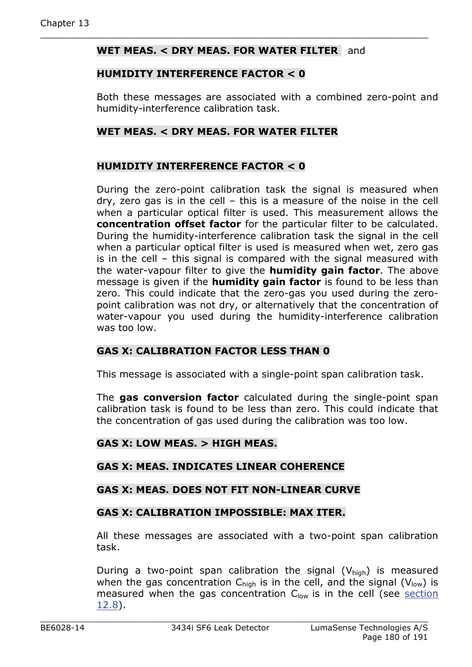 LumaSense Technologies 3434i SF6 Leak Detector User Manual | Page 180 / 191