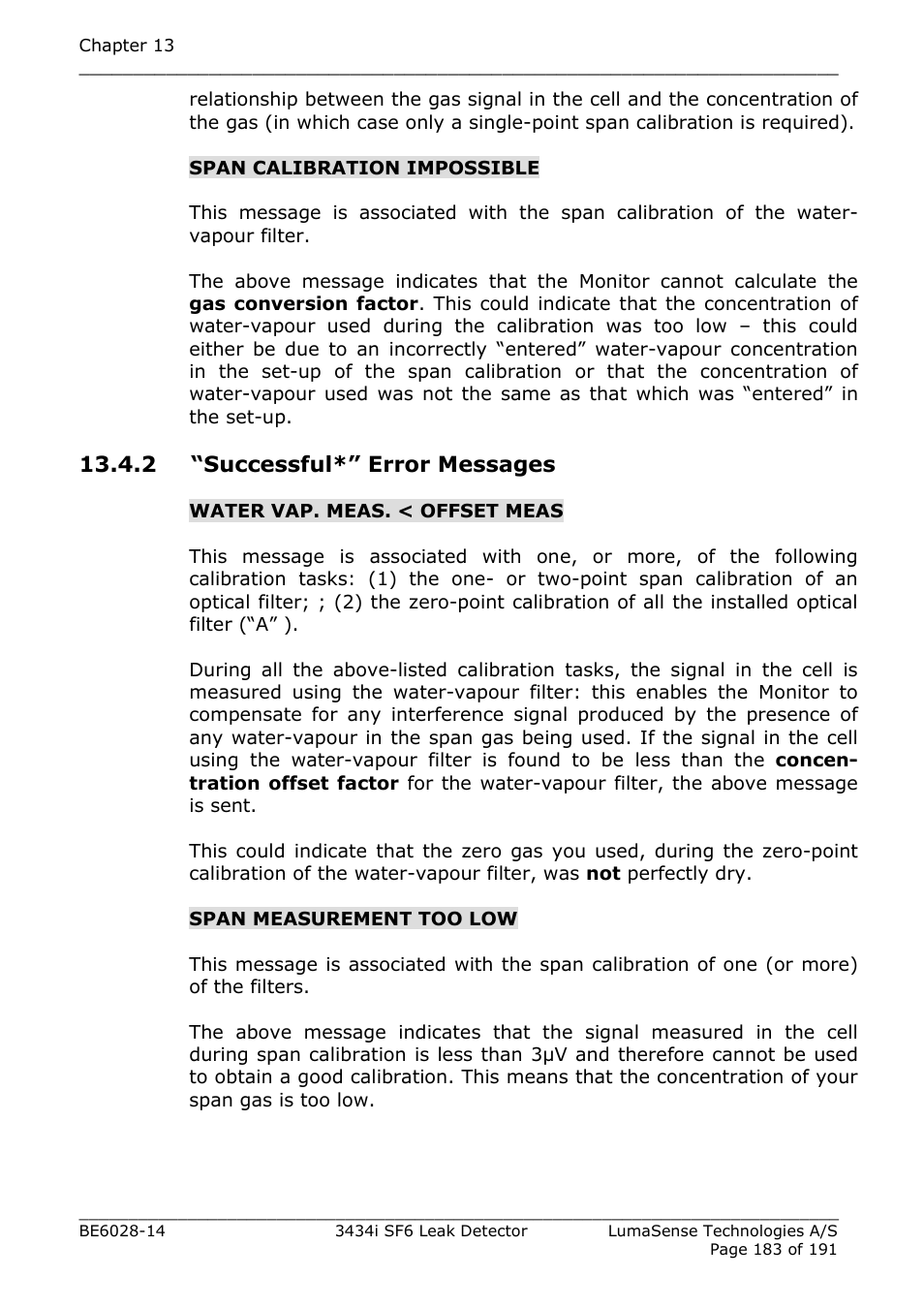 2 “successful*” error messages | LumaSense Technologies 3434i SF6 Leak Detector User Manual | Page 183 / 191