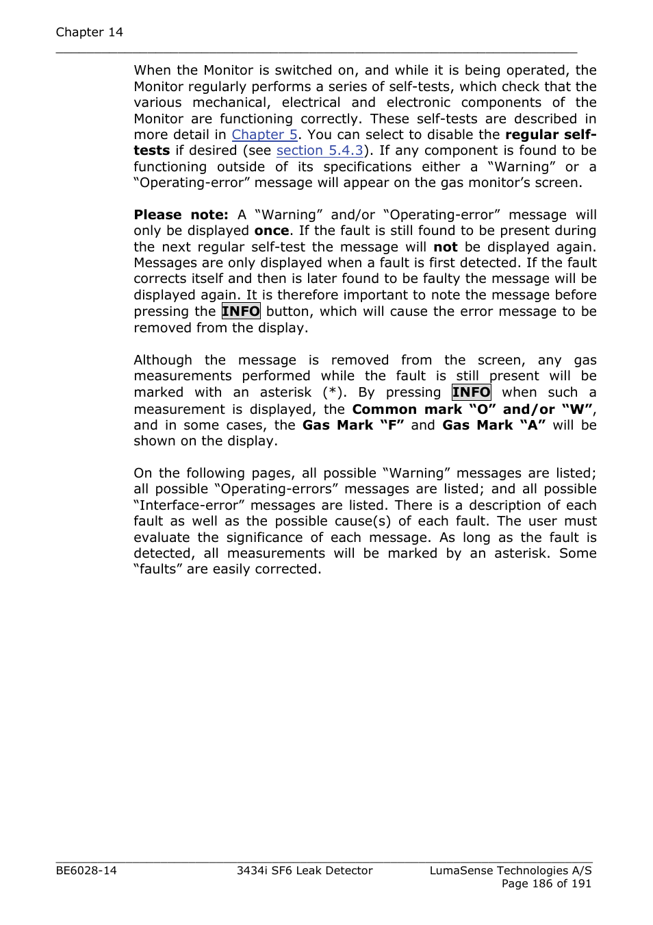 LumaSense Technologies 3434i SF6 Leak Detector User Manual | Page 186 / 191