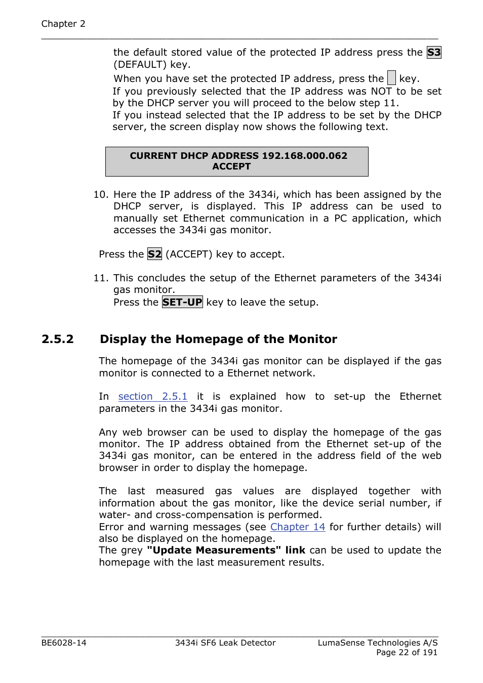 2 display the homepage of the monitor | LumaSense Technologies 3434i SF6 Leak Detector User Manual | Page 22 / 191