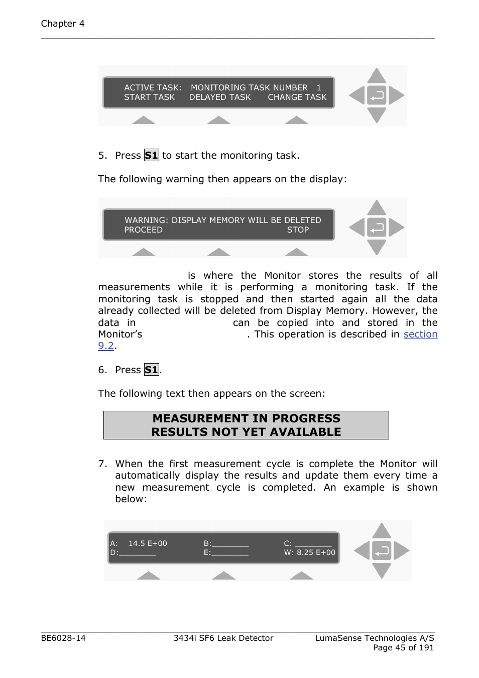 Measurement in progress results not yet available | LumaSense Technologies 3434i SF6 Leak Detector User Manual | Page 45 / 191