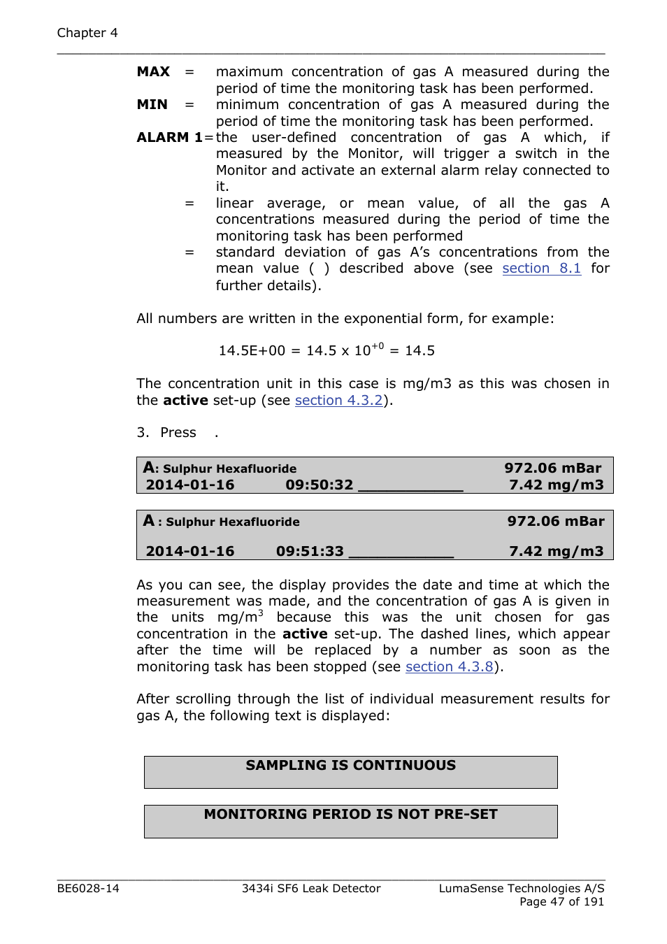 LumaSense Technologies 3434i SF6 Leak Detector User Manual | Page 47 / 191