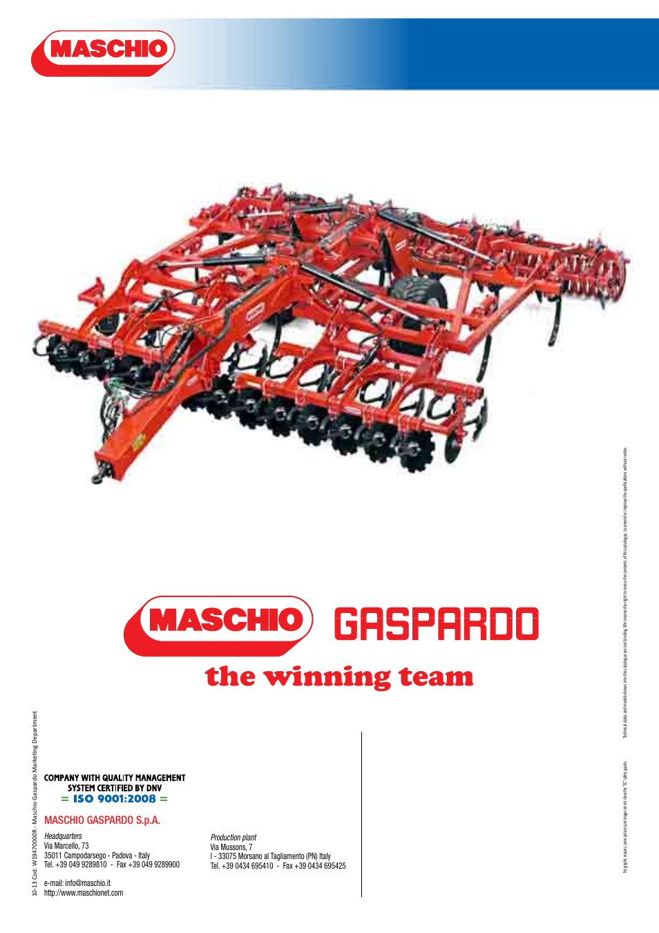 The winning team, Maschio gaspardo s.p.a | Maschio Gaspardo DRACULA User Manual | Page 16 / 16