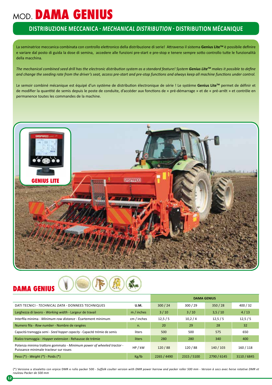 Dama genius, Genius lite | Maschio Gaspardo FURIA-COMBI User Manual | Page 12 / 36