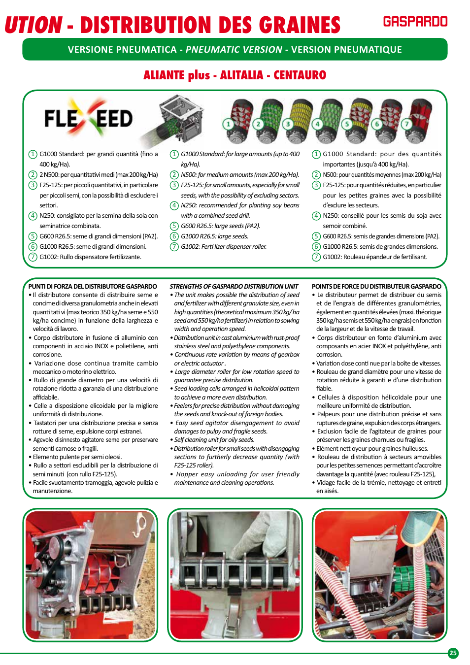 Seed distrib ution, Distribuzione seme, Distribution des graines | Aliante plus - alitalia - centauro | Maschio Gaspardo FURIA-COMBI User Manual | Page 25 / 36