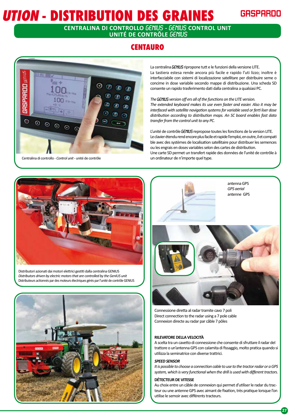 Seed distrib ution, Distribuzione seme, Distribution des graines | Centauro | Maschio Gaspardo FURIA-COMBI User Manual | Page 27 / 36