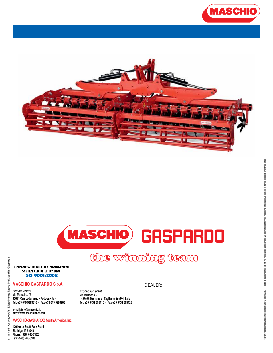 Dealer, Maschio gaspardo s.p.a | Maschio Gaspardo PRESTO User Manual | Page 12 / 12