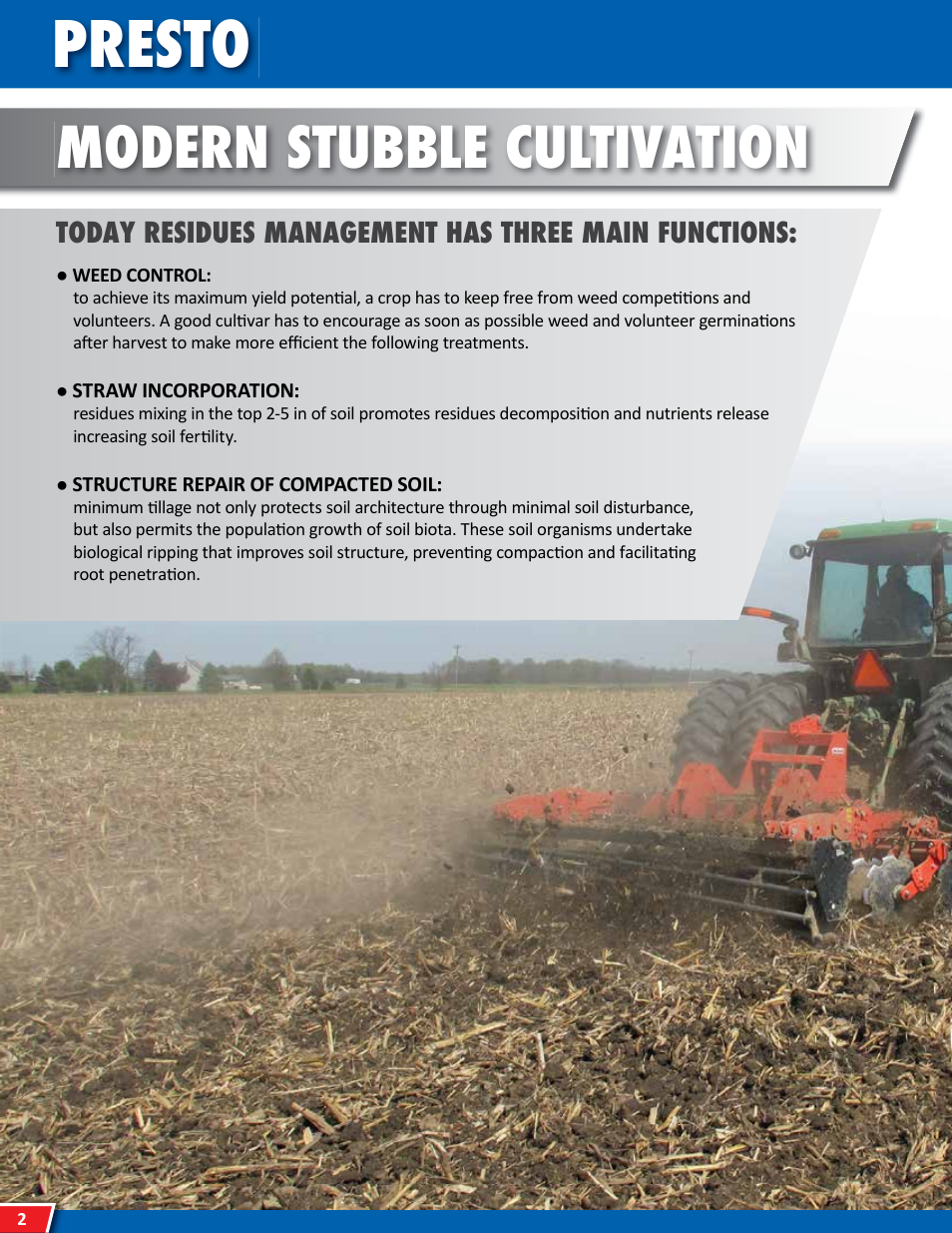 Presto, Modern stubble cultivation, Today residues management has three main functions | Maschio Gaspardo PRESTO User Manual | Page 2 / 12
