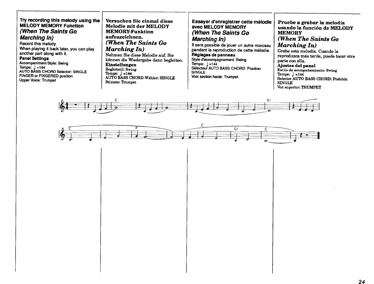 When the saints go marching in) | Yamaha PSR-7 User Manual | Page 25 / 28