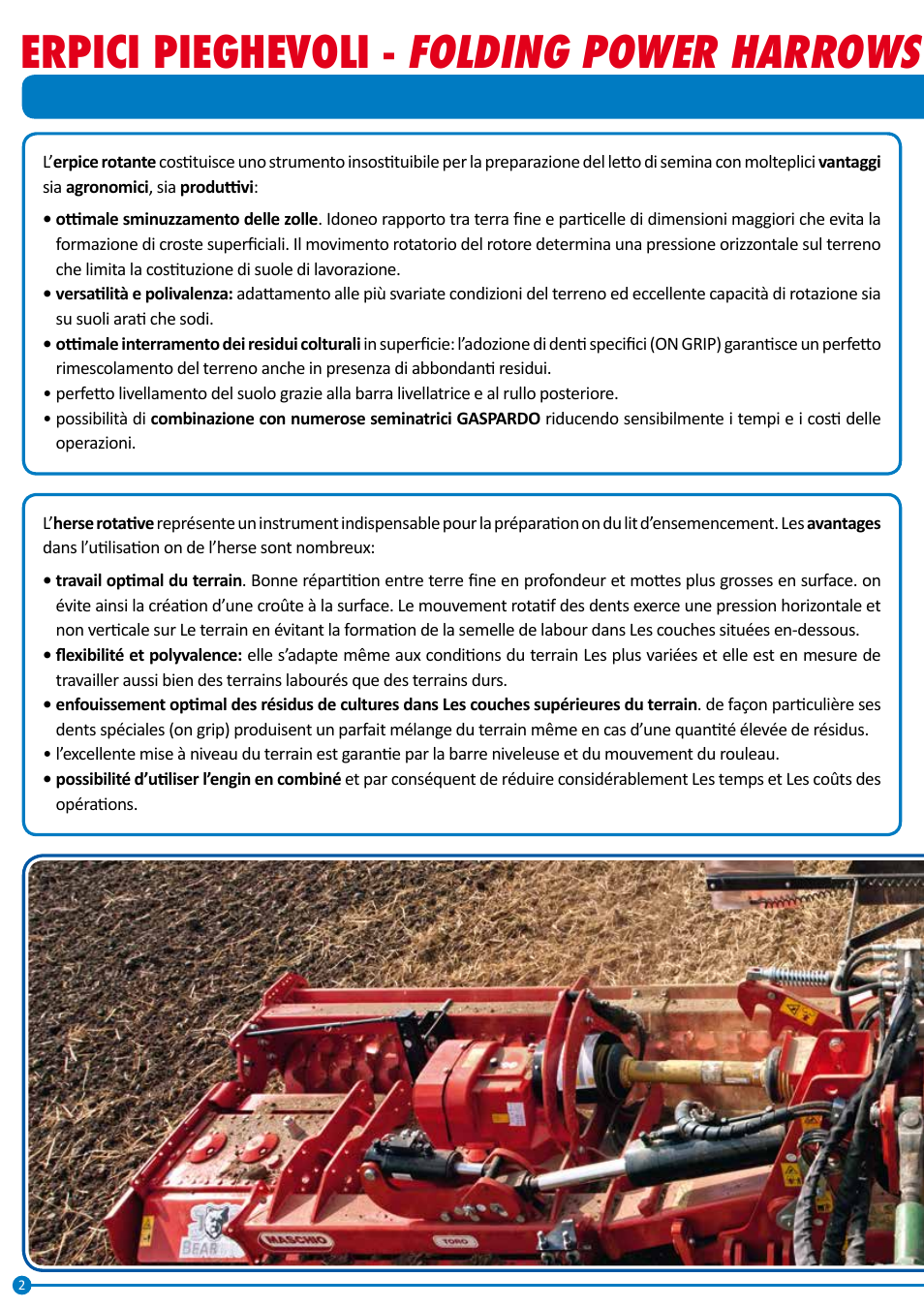 Folding power harrows, Erpici pieghevoli, Herses rotatives pliables | Maschio Gaspardo AQUILA RAPIDO PLUS User Manual | Page 2 / 28