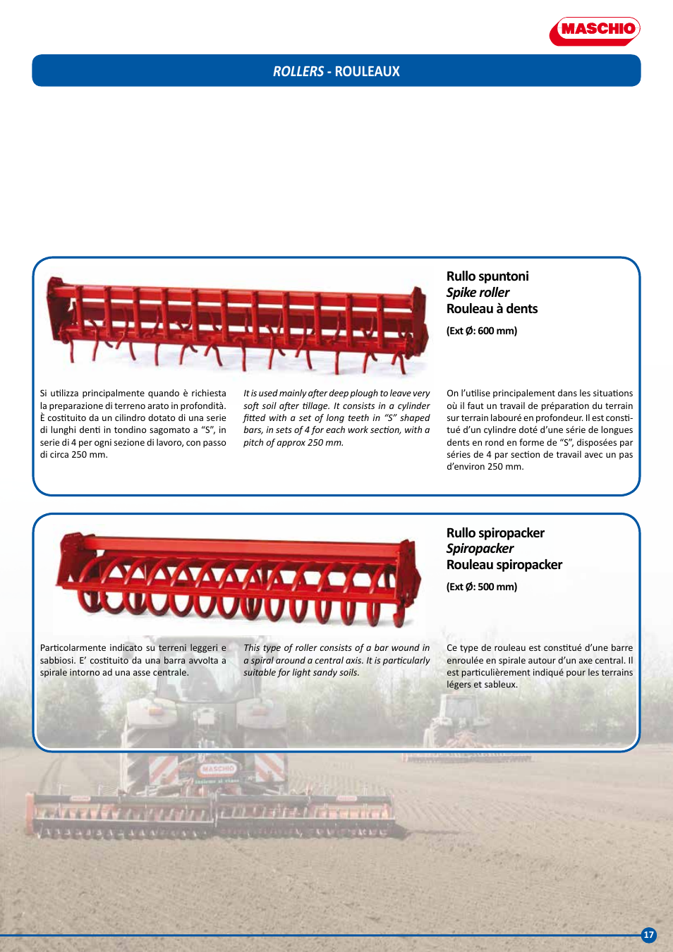 Rollers - rouleaux, Rullo spuntoni spike roller rouleau à dents, Rullo spiropacker spiropacker rouleau spiropacker | Maschio Gaspardo PANTERA COBRA User Manual | Page 17 / 20