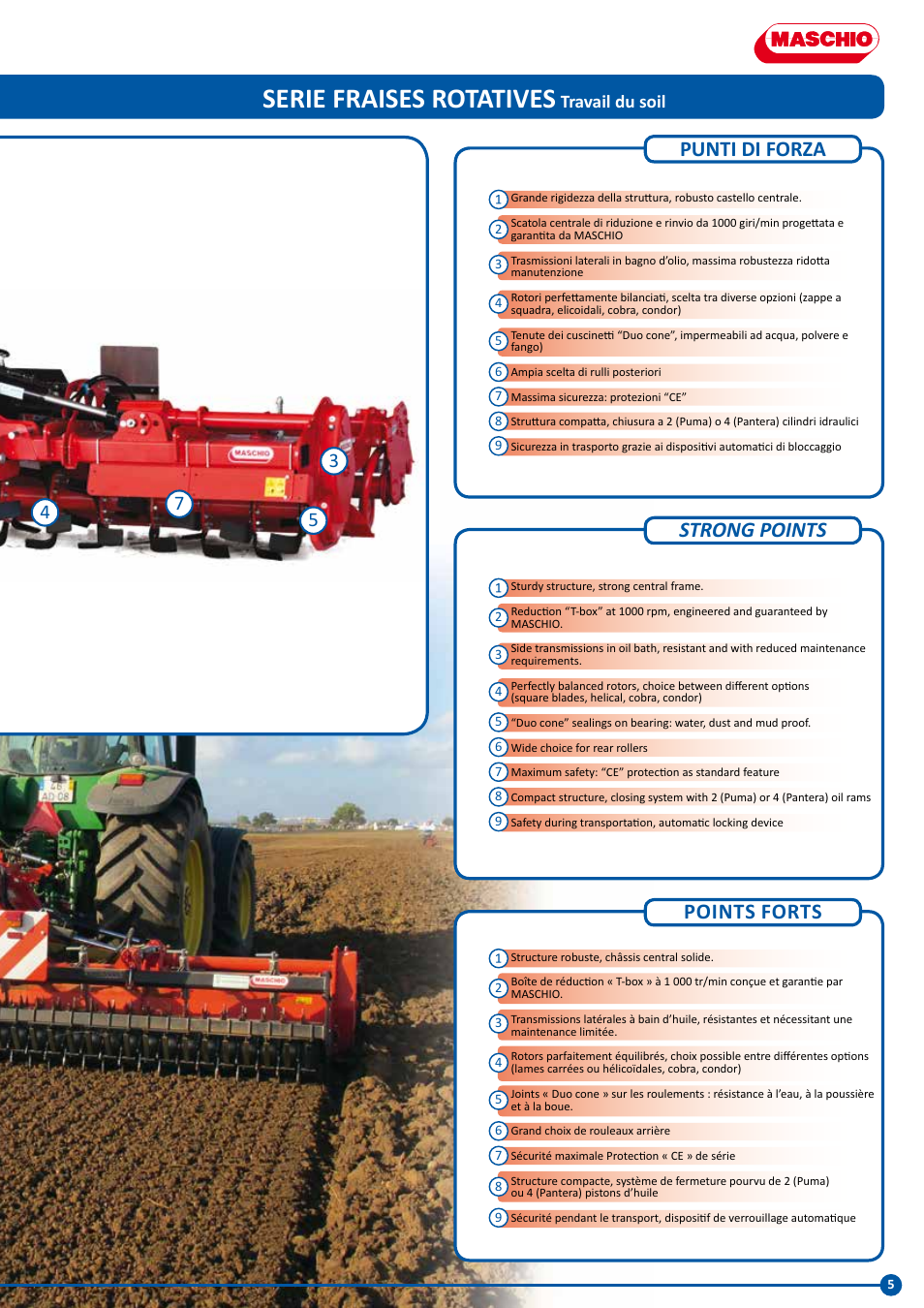 Serie fraises rotatives, Punti di forza points forts, Strong points | Travail du soil | Maschio Gaspardo PANTERA COBRA User Manual | Page 5 / 20