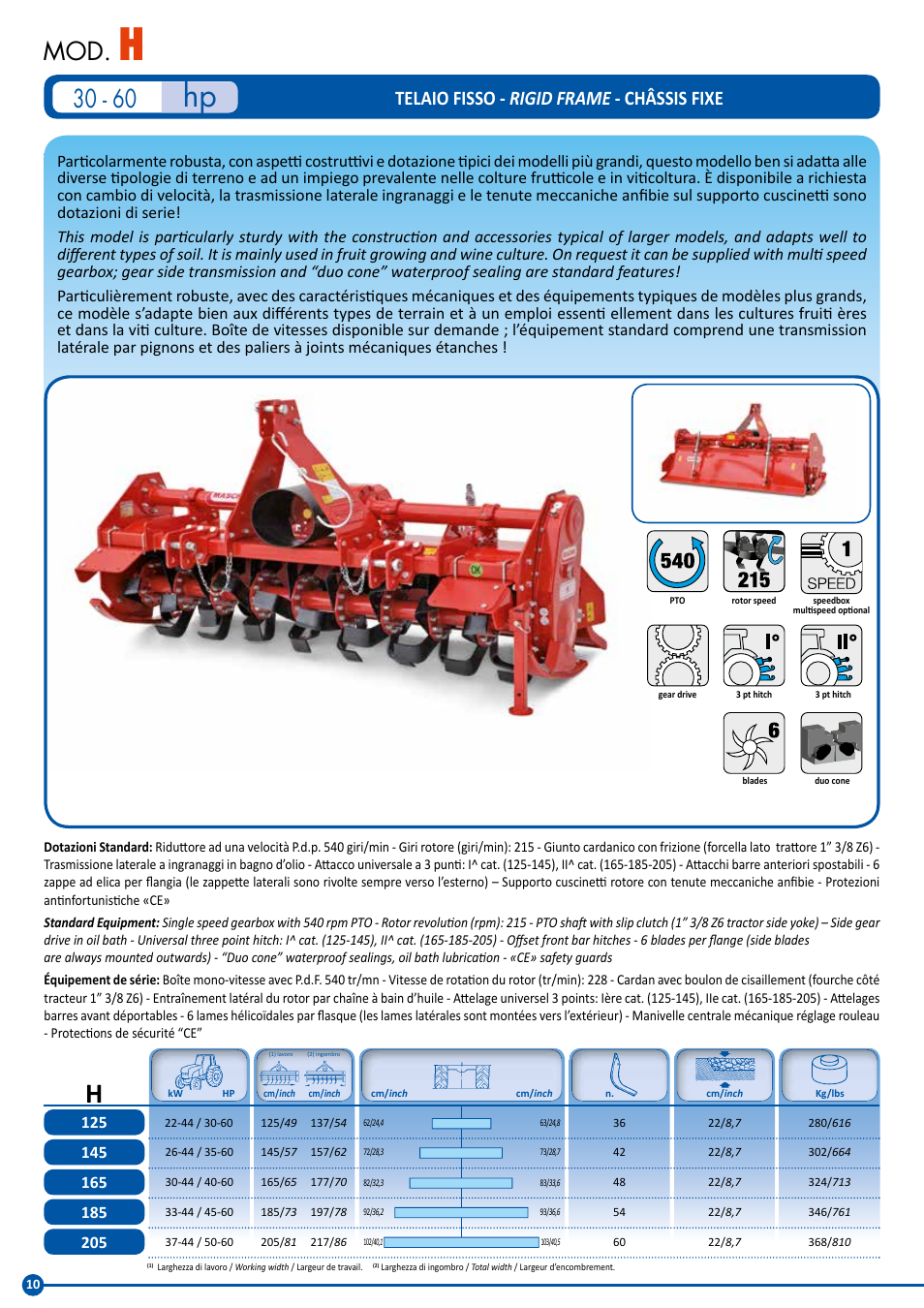 Telaio fisso - rigid frame - châssis fixe | Maschio Gaspardo SC COBRA User Manual | Page 10 / 24