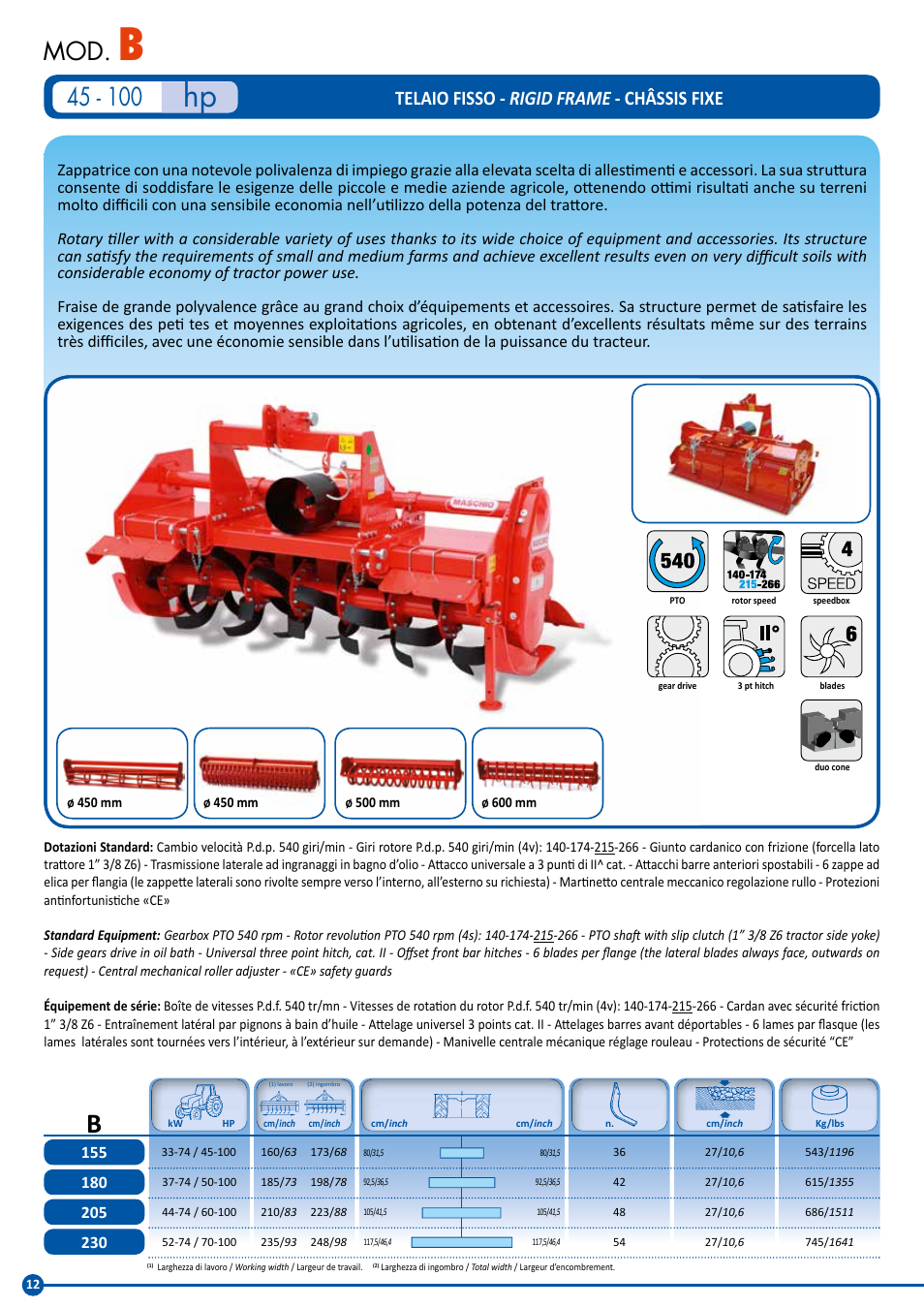 Telaio fisso - rigid frame - châssis fixe | Maschio Gaspardo SC COBRA User Manual | Page 12 / 24