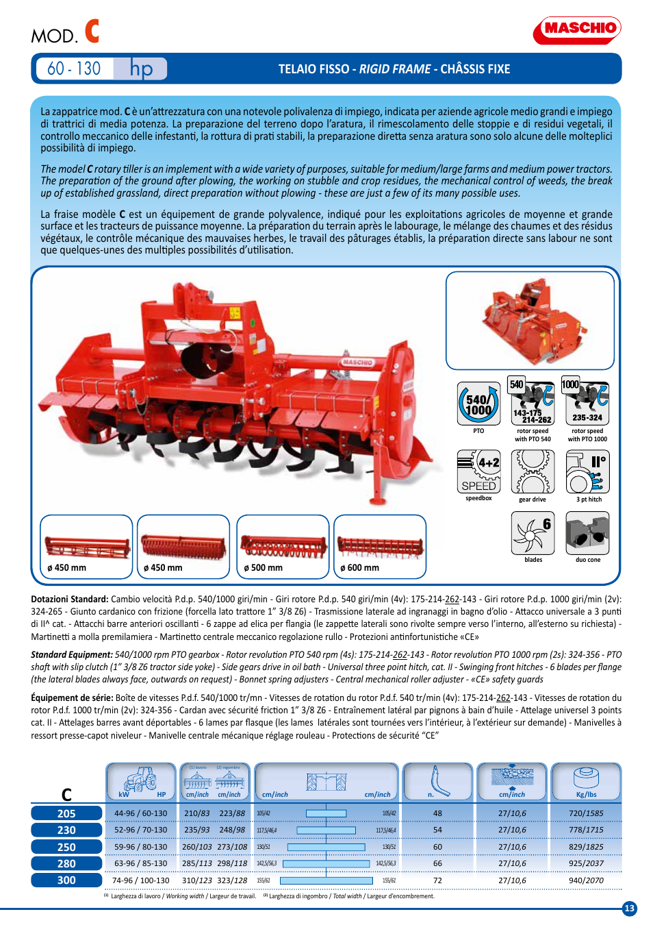 Telaio fisso - rigid frame - châssis fixe | Maschio Gaspardo SC COBRA User Manual | Page 13 / 24