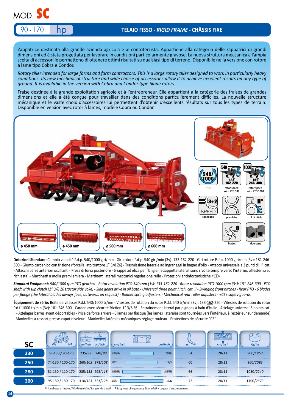 Telaio fisso - rigid frame - châssis fixe | Maschio Gaspardo SC COBRA User Manual | Page 14 / 24