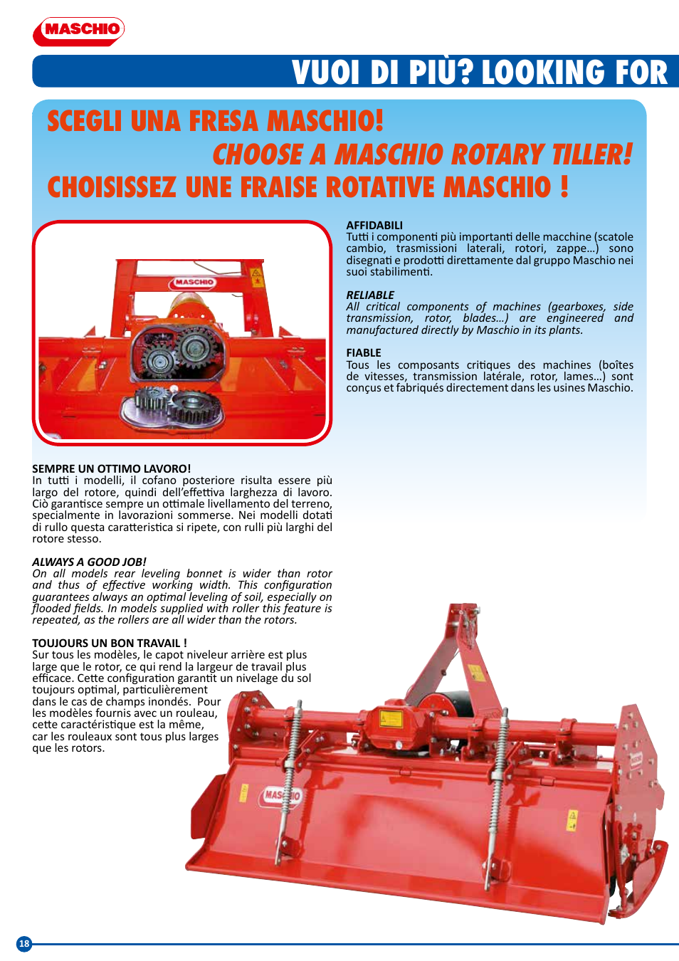 Vuoi di più, Looking for more? vous en voulez plus, Choose a maschio rotary tiller | Scegli una fresa maschio, Choisissez une fraise rotative maschio | Maschio Gaspardo SC COBRA User Manual | Page 18 / 24