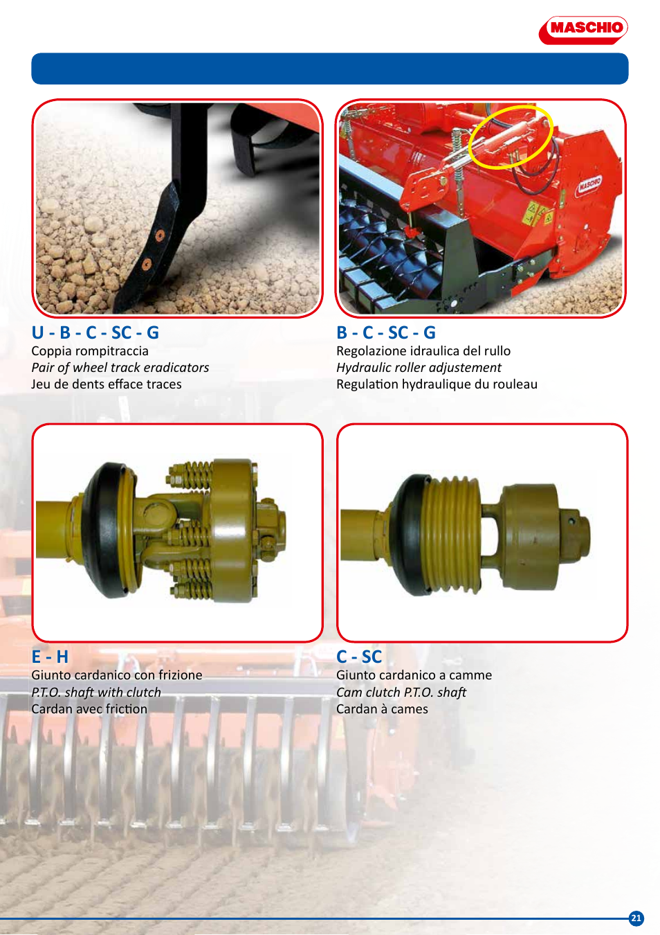E - h, C - sc, U - b - c - sc - g | B - c - sc - g | Maschio Gaspardo SC COBRA User Manual | Page 21 / 24