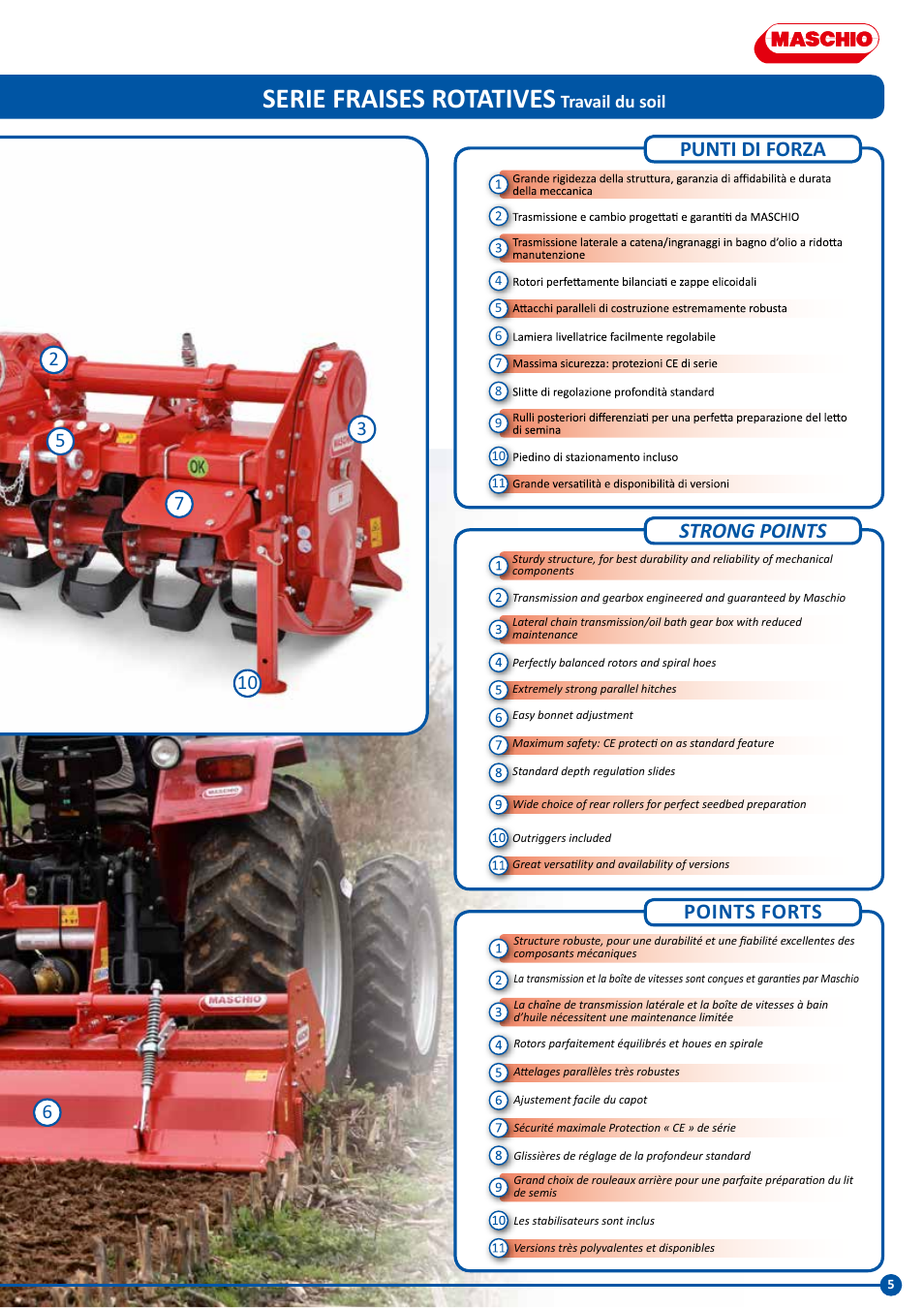 Serie fraises rotatives, Punti di forza strong points points forts, Travail du soil | Maschio Gaspardo SC COBRA User Manual | Page 5 / 24