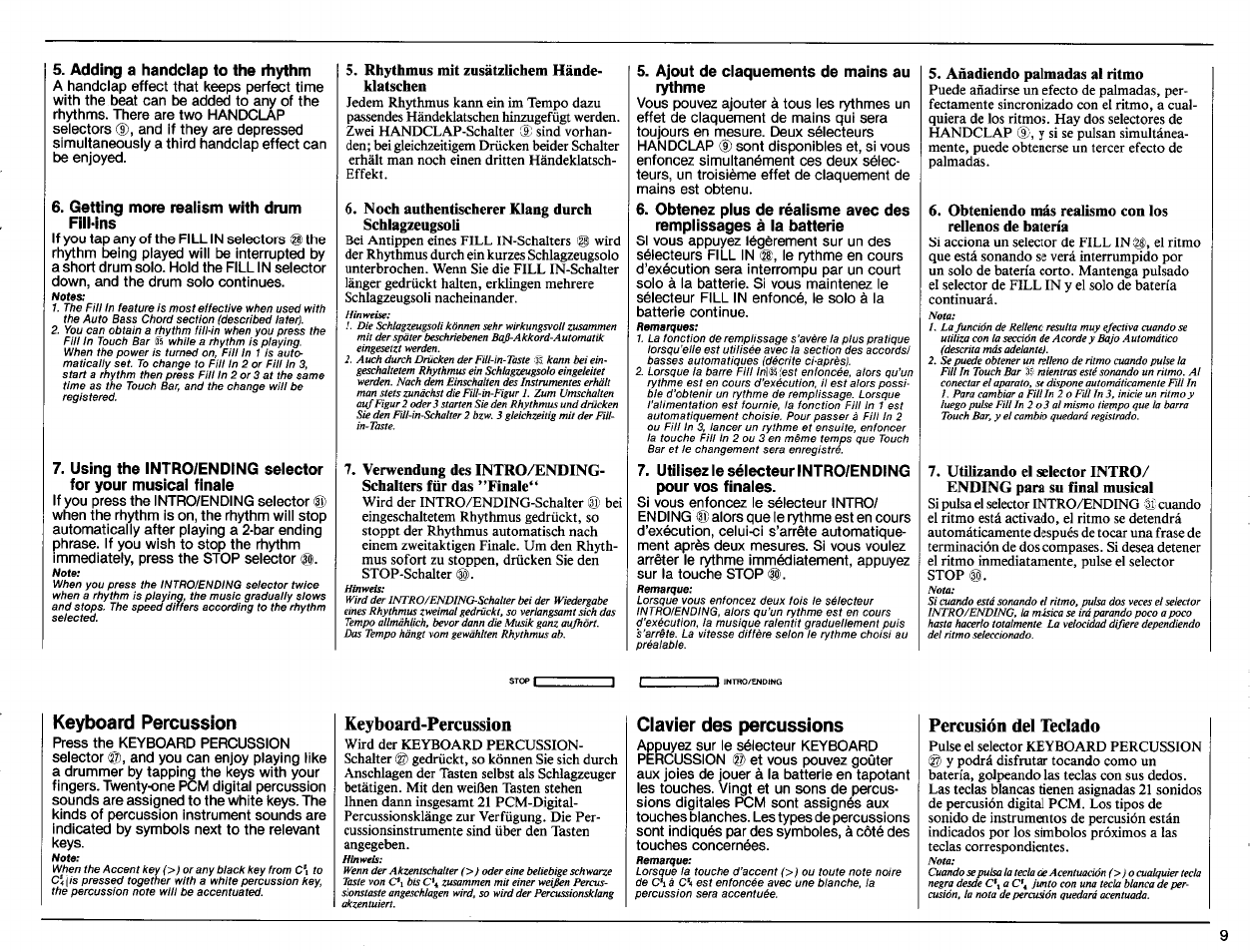 Keyboard percussion, Clavier des percussions | Yamaha PSR-70 User Manual | Page 11 / 36