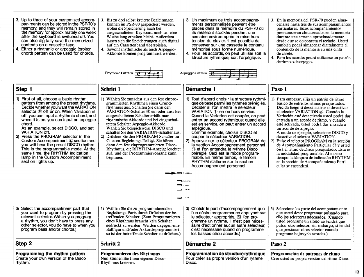 Step 1, Démarche 1, Step 2 | Démarche 2 | Yamaha PSR-70 User Manual | Page 15 / 36