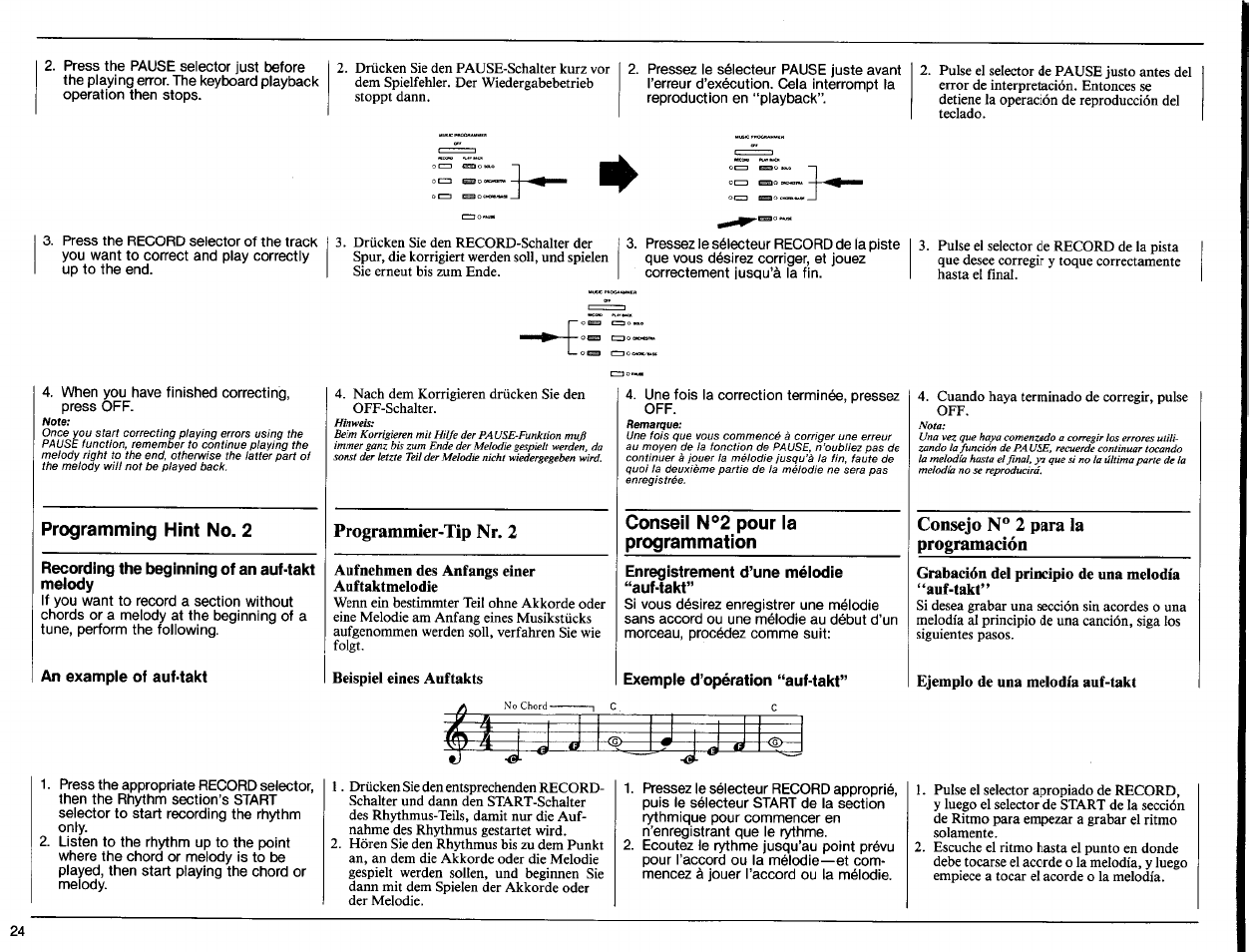 Programming hint no. 2, Conseil n’’2 pour la programmation | Yamaha PSR-70 User Manual | Page 26 / 36