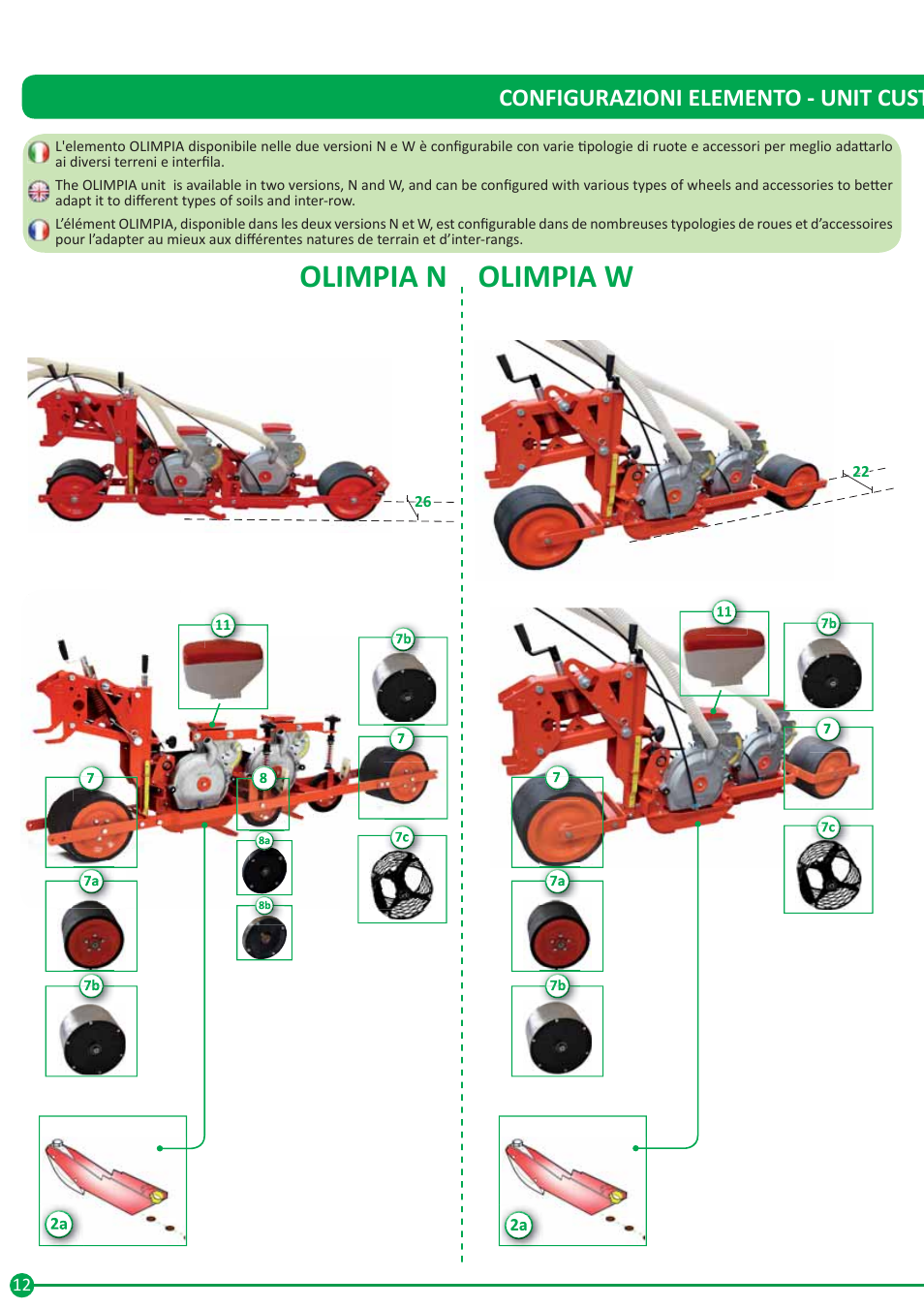 Olimpia, Olimpia n olimpia w, Configurazioni elemento - unit cust | Maschio Gaspardo ORIETTA User Manual | Page 12 / 20