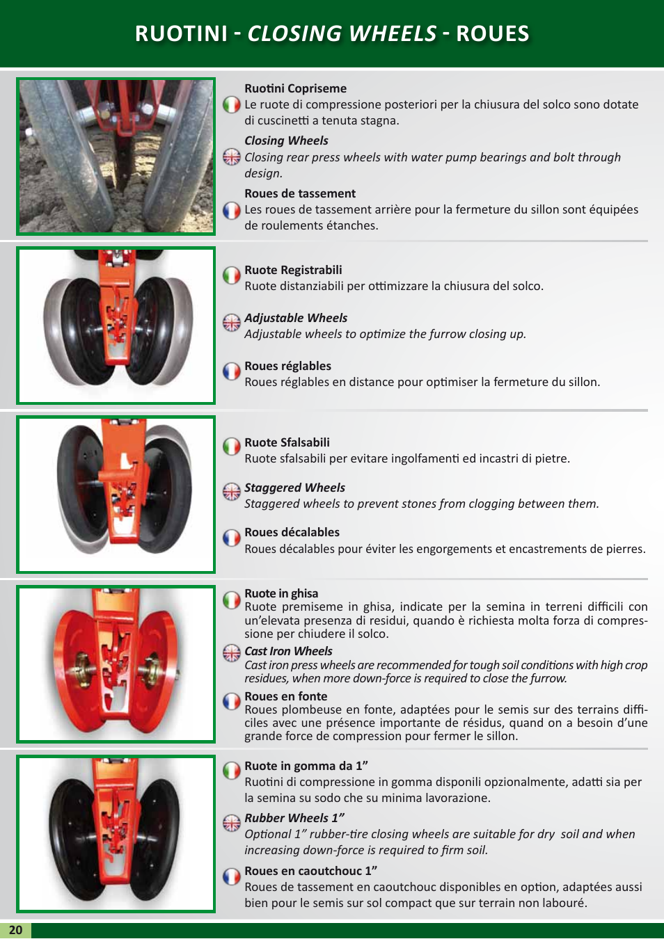 Ruotini - closing wheels - roues | Maschio Gaspardo RENATA User Manual | Page 20 / 24