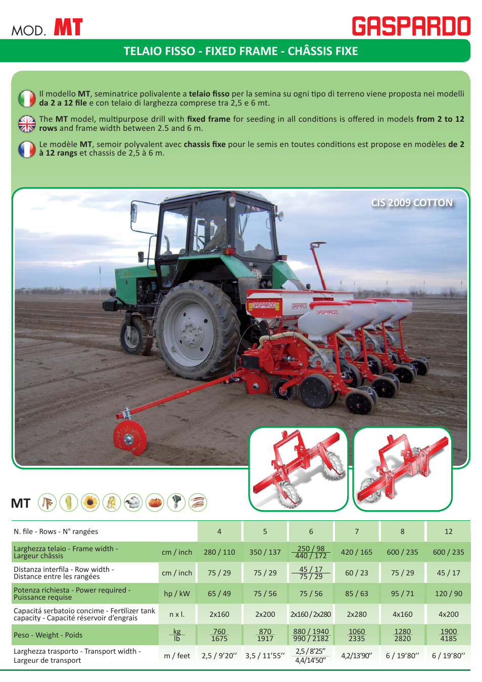 Telaio fisso - fixed frame - châssis fixe, Cis 2009 cotton | Maschio Gaspardo MAGICA PLUS User Manual | Page 9 / 16