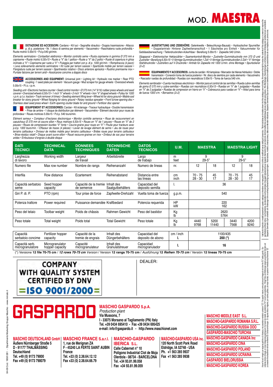 Maestra, Maschio gaspardo, Maschio deutschland | Maschio france, Maschio-gaspardo iberica, Maschio-gaspardo usa | Maschio Gaspardo MAESTRA User Manual | Page 8 / 10