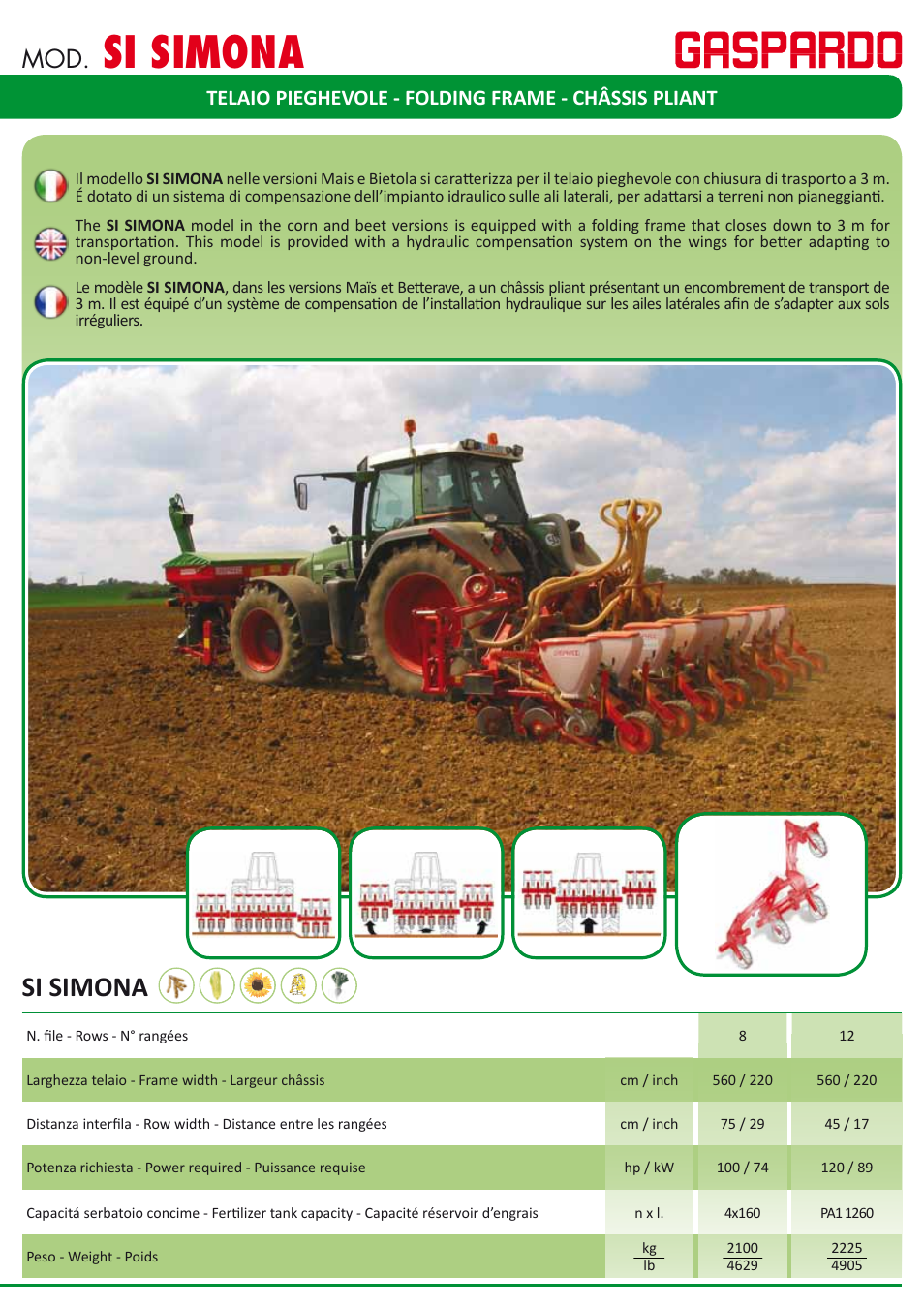 Si simona, Telaio pieghevole - folding frame - châssis pliant | Maschio Gaspardo SARA User Manual | Page 13 / 16