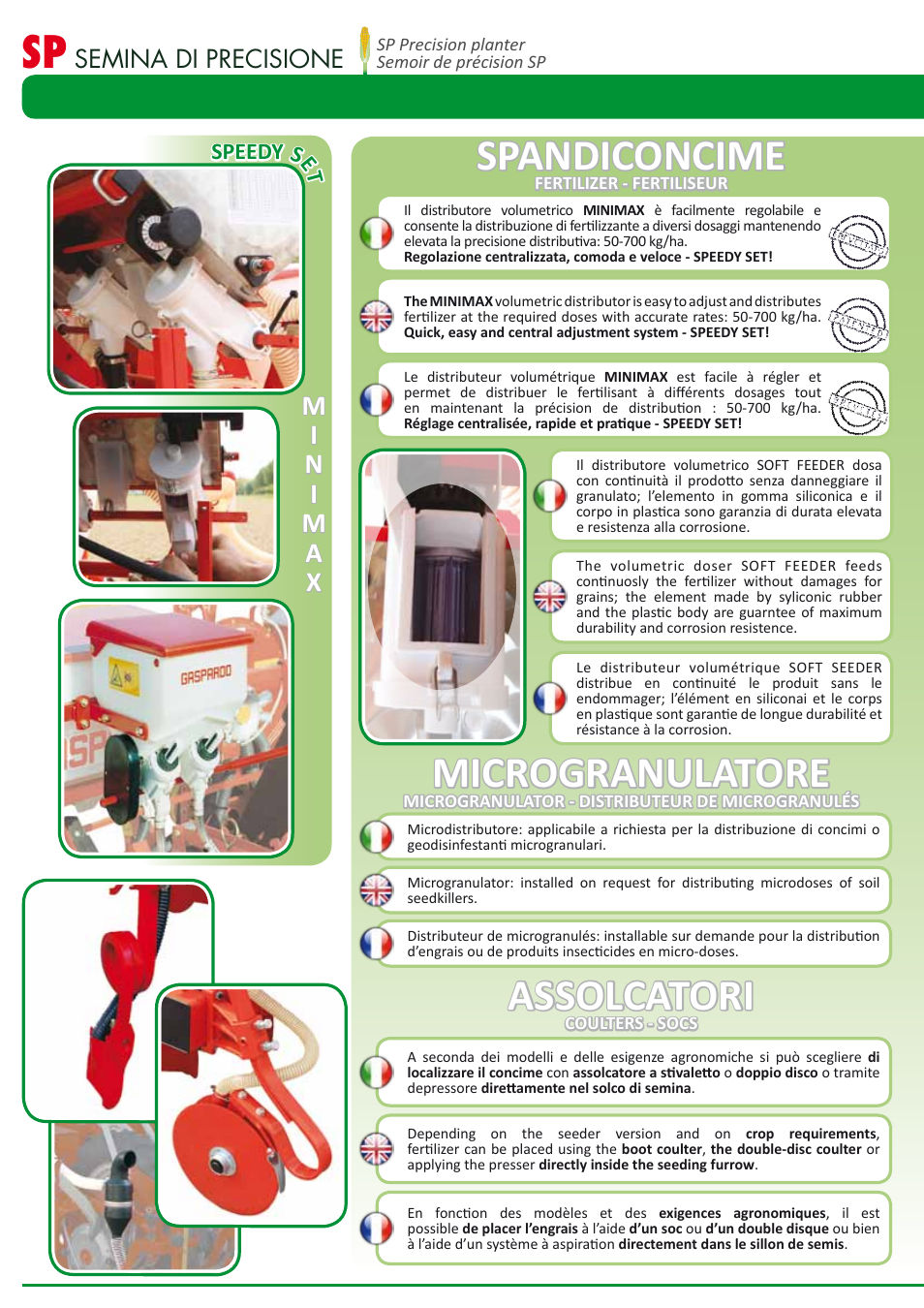 Microgranulatore, Assolcatori, Spandiconcime | Semina di precisione, Speedy set | Maschio Gaspardo SARA User Manual | Page 6 / 16