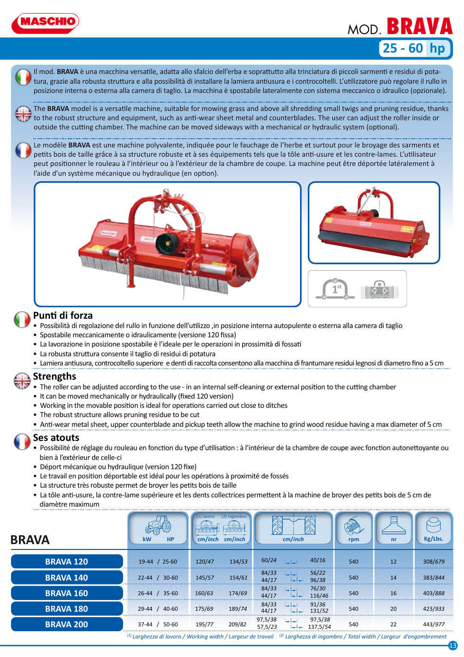 Brava, 25 - 60 hp, Punti di forza | Strengths, Ses atouts | Maschio Gaspardo LEOPARD User Manual | Page 13 / 32