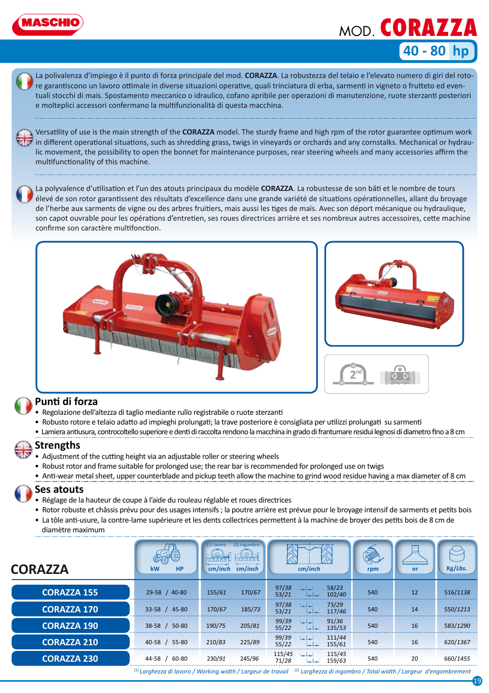 Corazza, 40 - 80 hp, Punti di forza | Strengths, Ses atouts | Maschio Gaspardo LEOPARD User Manual | Page 19 / 32