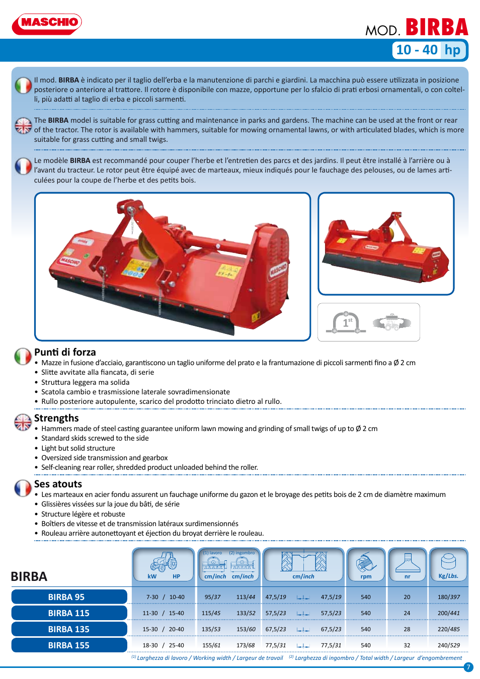 Birba, 10 - 40 hp, Punti di forza | Strengths, Ses atouts | Maschio Gaspardo LEOPARD User Manual | Page 7 / 32